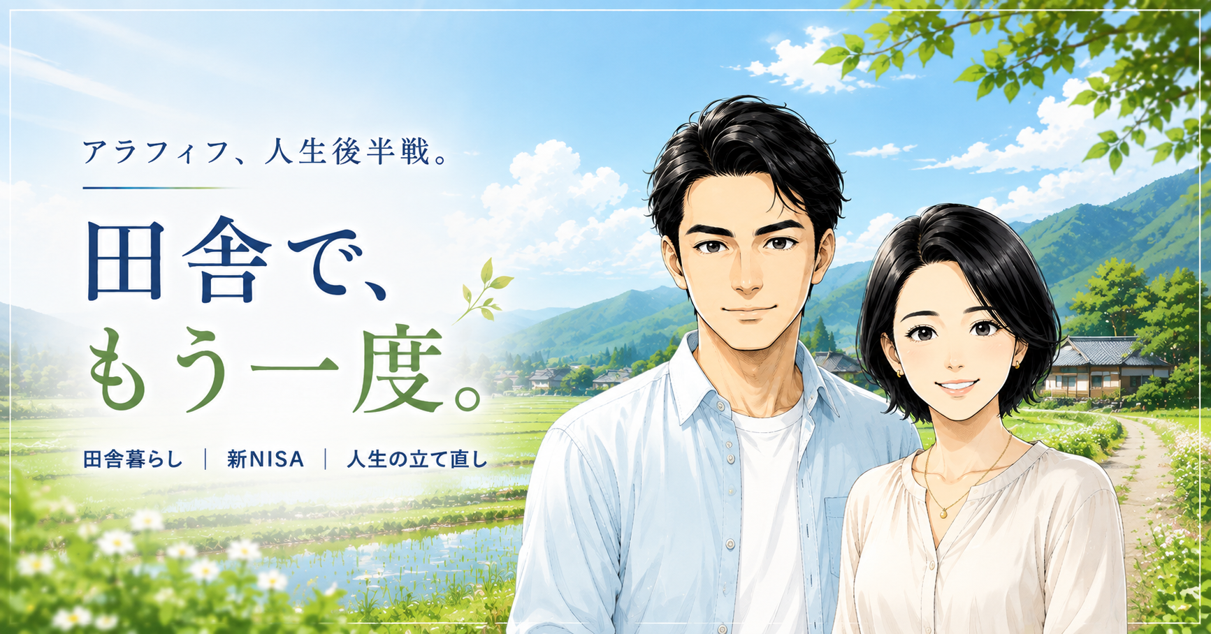 エス54歳と妻のイラストアイコン。左に無職の夫エス、右に寄り添う妻が笑顔で並んでいる様子